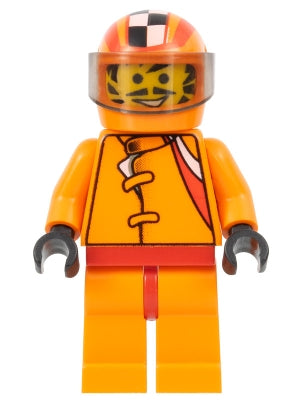 Preowned LEGO® Minifigure – Racers rac017 Racer Driver Car 56 Orange w/Orange Checkered Hel