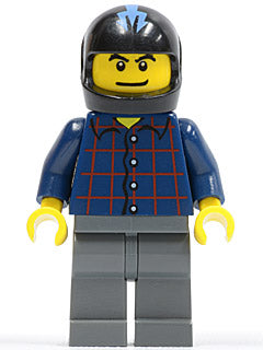 Preowned LEGO® Minifigure – Racers rac041 Plaid Button Shirt Dark Bluish Gray Legs Black He