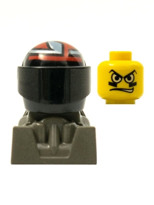 Preowned LEGO® Minifigure – Racers rac090 Racer Face Paint Black Helmet w/Pattern Dark Gray