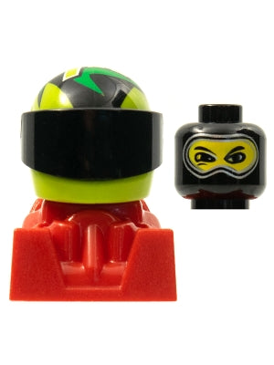 Preowned LEGO® Minifigure – Racers rac091 Racer Black Balaclava Lime Helmet w/Pattern Red B
