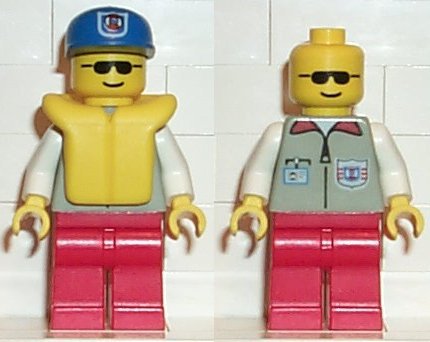 LEGO® Minifigure Town res006 Coast Guard 1 - Red Legs, Blue Cap with Rescue Pattern, Sunglasses, Life Jacket