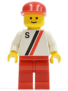 LEGO® Minifigure Town s002 S White w/Red/Black Stripe Red Legs Red Cap