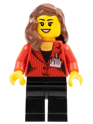 Preowned LEGO® Minifigure – SPEED CHAMPIONS sc011 Camerawoman Red Suit Jacket w/Press Pass