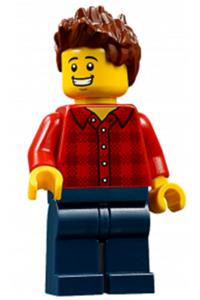 Preowned LEGO® Minifigure – SPEED CHAMPIONS sc047 Race Fan Male Red Plaid Flannel Shirt Dar