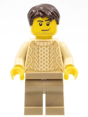 Preowned LEGO® Minifigure – SPEED CHAMPIONS sc062 Race Visitor Male Tan Knit Sweater Dark T