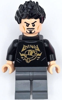 Preowned LEGO® Minifigure – Super Heroes sh0928 Tony Stark - Black Shirt with Gold Helmet, Pin Holder on Back