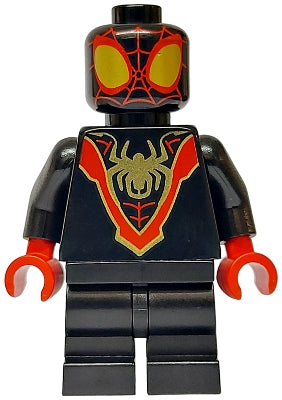 Preowned LEGO® Minifigure – Super Heroes sh0950 Spider-Man (Miles 'Spin' Morales) - Black Medium Legs, Gold Spider Logo