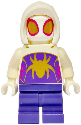 Preowned LEGO® Minifigure – Super Heroes sh0954 Ghost-Spider - Medium Legs, White Hood, Gold Spider Logo and Eyes