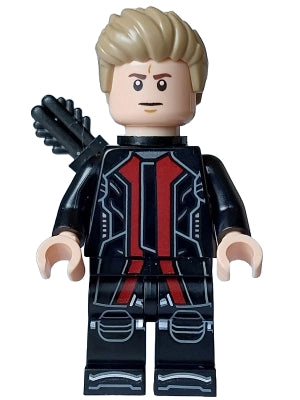 Preowned LEGO® Minifigure – Super Heroes sh0969 Hawkeye - Black and Dark Red Suit, Dark Tan Hair, Quiver, Silver Boot Tips