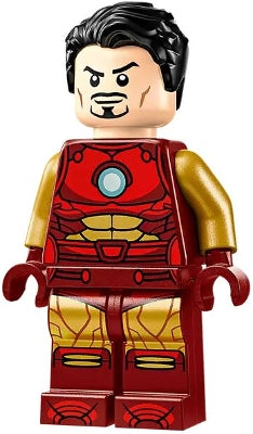 Preowned LEGO® Minifigure – Super Heroes sh0981 Iron Man - Dark Red and Gold Armor, Round Arc Reactor, Pearl Gold Arms, Hair
