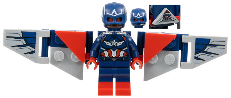 Preowned LEGO® Minifigure – sh1003s Captain America (Sam Wilson) - Dark Blue Suit, Backpack and Wings with Stickers