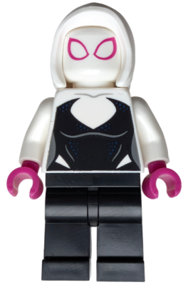 Preowned LEGO® Minifigure – Super Heroes sh1030 (Ghost-Spider / Spider-Gwen (Gwen Stacy) - Black Legs, White Basic Smooth Hoo