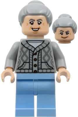 LEGO® Minifigure sh1058 Aunt May - Gray Cardigan Sweater, Light Blue Legs