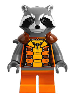Preowned LEGO® Minifigure – Super Heroes sh0122 Rocket Raccoon Orange and Reddish0 Brown Outf