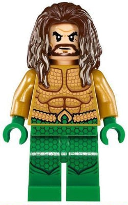 Preowned LEGO® Minifigure – Super Heroes sh0525 Aquaman Dark Brown Long Hair Green Legs