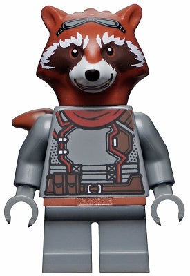 Preowned LEGO® Minifigure – Super Heroes sh0742 Rocket Raccoon Dark Bluish0 Gray Outfit Reddi