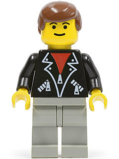 LEGO® Minifigure Town shell011 Leather Jacket with Zippers - Light Gray Legs, Brown Male Hair, Eyebrows