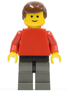 Preowned LEGO® Minifigure – Sports soc005 Plain Red Torso w/Red Arms Dark Gray Legs Brown M