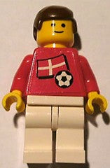 Preowned LEGO® Minifigure – Sports soc036s01 Soccer Player Danish Player 4 Danish Flag Tors