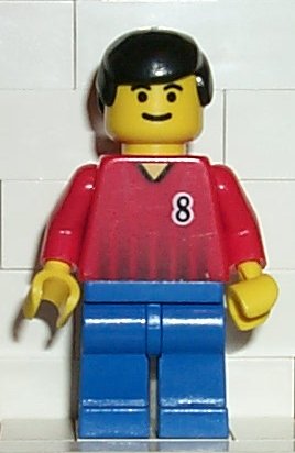 Preowned LEGO® Minifigure – Sports soc065 Soccer Player Red and Blue Team w/Number 8