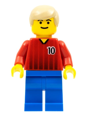 Preowned LEGO® Minifigure – Sports soc067 Soccer Player Red and Blue Team w/Number 10