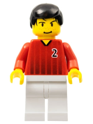 Preowned LEGO® Minifigure – Sports soc086 Soccer Player Red and White Team w/Number 2