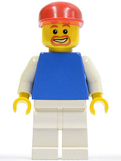 Preowned LEGO® Minifigure – Sports soc114 Plain Blue Torso w/White Arms White Legs Red Cap