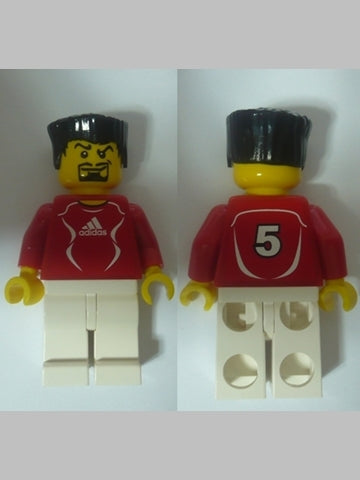 Preowned LEGO® Minifigure – Sports soc119s Soccer Player Red Adidas Logo Red and White Tors