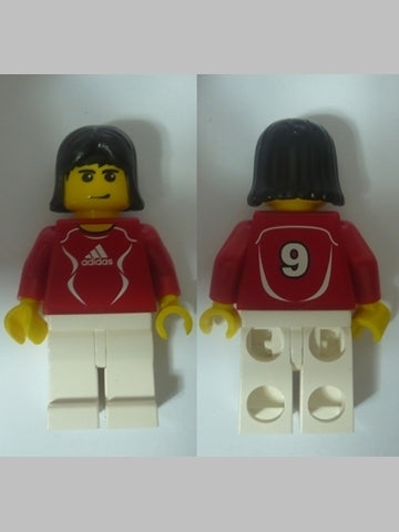 Preowned LEGO® Minifigure – Sports soc121s Soccer Player Red Adidas Logo Red and White Tors