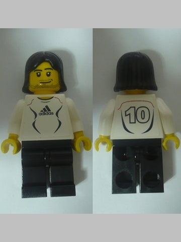 Preowned LEGO® Minifigure – Sports soc127s Soccer Player White Adidas Logo White and Black