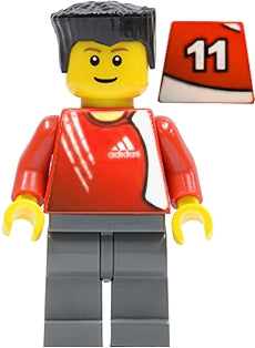 Preowned LEGO® Minifigure – Sports soc131s Soccer Player Adidas Logo Red Torso Stickers (11
