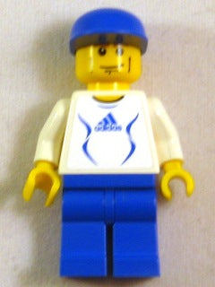 Preowned LEGO® Minifigure – Sports soc134s Soccer Player White Adidas Logo White and Blue T