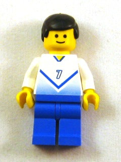 Preowned LEGO® Minifigure – Sports soc140 Soccer Player White & Blue Team w/shirt 7