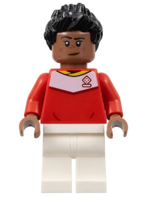 Preowned LEGO® Minifigure – Sports soc165 Soccer Spectator Red Soccer Jersey White Legs Bla