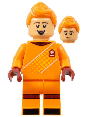 Preowned LEGO® Minifigure – Sports soc166 Soccer Spectator Orange Goalie Uniform Orange Hai