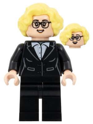 Preowned LEGO® Minifigure – Sports soc168 Soccer Coach Black Suit Glasses Bright Light Yell