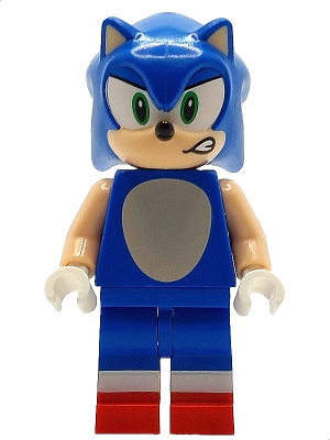 Preowned LEGO® Minifigure – son027 Sonic the Hedgehog - Light Nougat Face and Arms, Open Mouth Smirk to Left