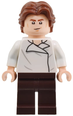Preowned LEGO® Minifigure – Star Wars sw1371 Han Solo - White Shirt with Wrinkles on Front and Back, Dark Brown Legs, Wavy Ha