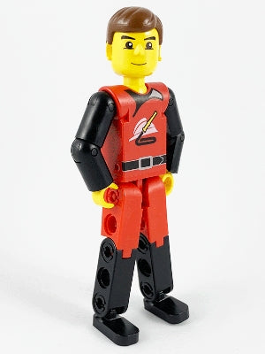 Preowned LEGO® Minifigure – Technic tech009 Technic Figure Red/Black Legs Red Top Brown Hai