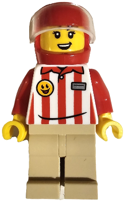 Preowned LEGO® Minifigure – LEGO Brand tls124 (Hamburger Soapbox Race Car Driver - Female, Red and White Striped Shirt, Tan L