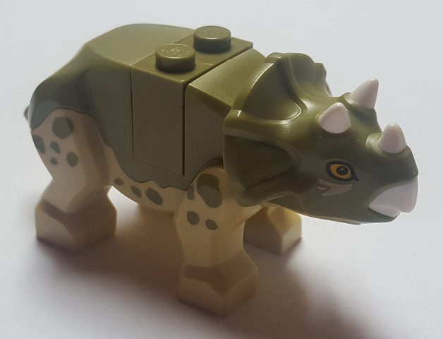 LEGO®  Dinosaur Triceratops Baby with Olive Green Top with White Horns and Beak Pattern with Brick and Plate tricera05