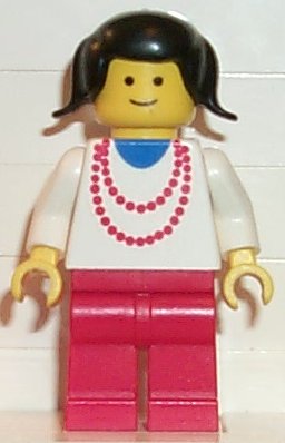 LEGO® Minifigure Town trn007 Necklace Red Red Legs Black Pigtails Hair