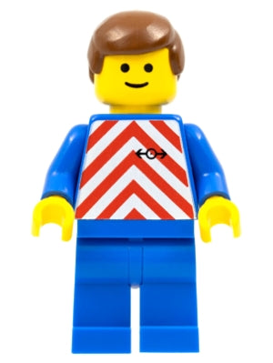 LEGO® Minifigure Train trn047 Red & White Stripes - Blue Legs, Brown Male Hair