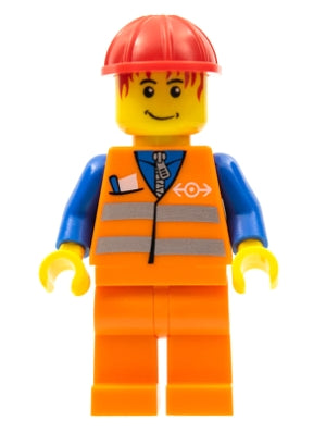 LEGO® Minifigure Train trn130 Orange Vest w/Safety Stripes Orange Legs Red Const