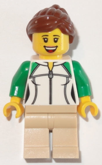 LEGO® Minifigure Town trn250 Female Outline Sweatshirt with Zipper, Tan Legs, Reddish Brown Hair Female Ponytail and Swept Sideways Fringe
