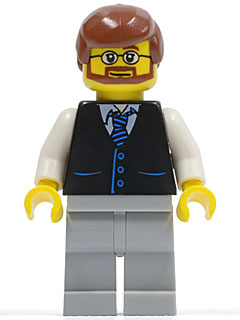 LEGO® Minifigure Town twn048 Black Vest w/Blue Striped Tie Light Bluish Gray Leg