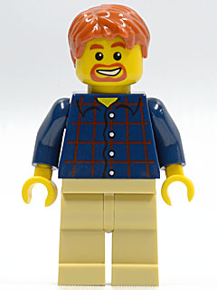 LEGO® Minifigure Town twn075 Plaid Button Shirt Tan Legs Dark Orange Short Tousl