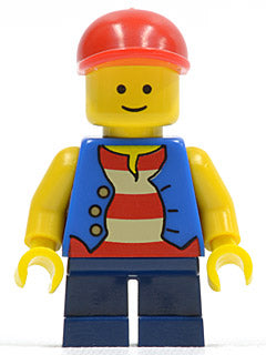 LEGO® Minifigure Town twn105 Vest over Red and White Striped Shirt Dark Blue Sho