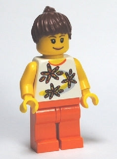 LEGO® Minifigure Town twn126 Yellow Flowers Reddish Brown Ponytail Hair Orange L