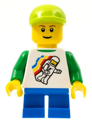 LEGO® Minifigure Town twn131b Classic Space Minifigure Floating Pattern, Blue Short Legs, Lime Short Bill Cap, Reddish Brown Eyebrows